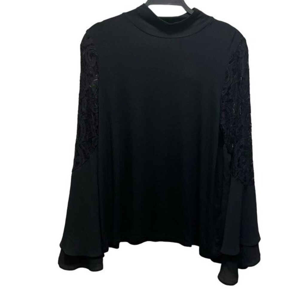 Joseph A Black Bell Sleeve Mock Neck Blouse Medium